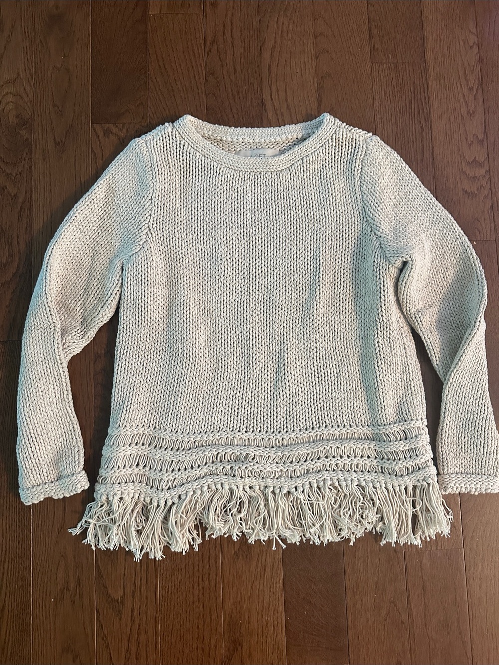 LOFT Women’s Cream Fringe-Hem Knit Sweater